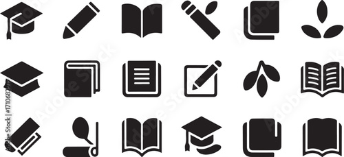 Education and learning icons set school book
