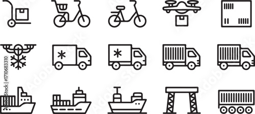 Freight and Delivery Icon Set transportation logistics