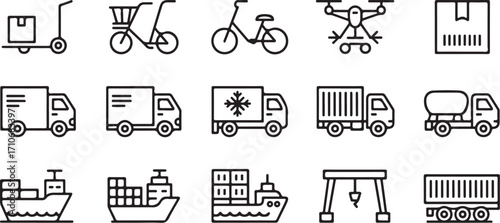 Logistics and Delivery Vehicle Icons transportation