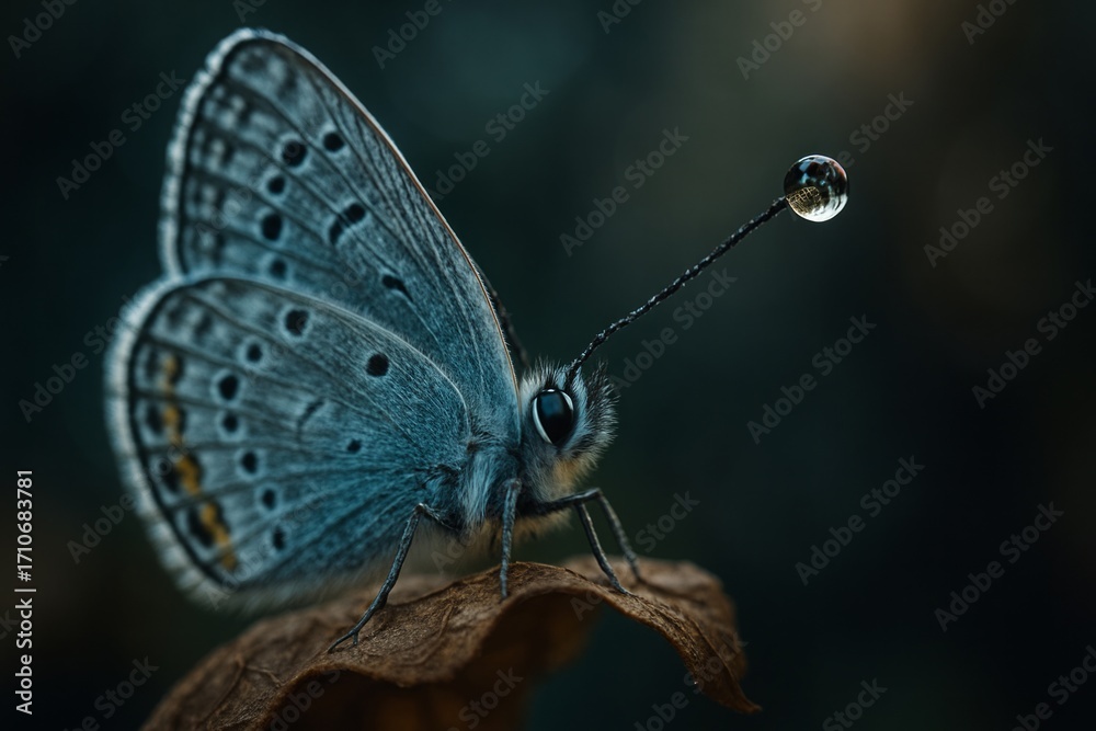 Obraz premium Blue Butterfly with a Dewdrop