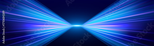 Digital waves of light rush forward in a glowing spiral. Acceleration is frozen in time with a long exposure effect. A high-tech representation of future velocity.