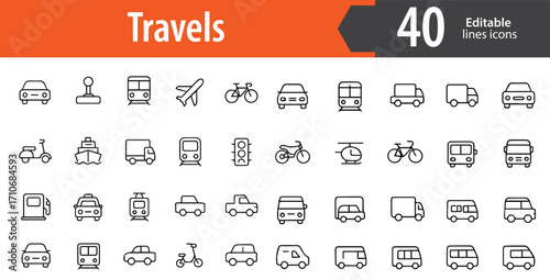 Travel Line Icons, Vacation and Tourism Vector Icons Set, Adventure and Journey Symbols, Ideal for Both Digital and Print Use  
