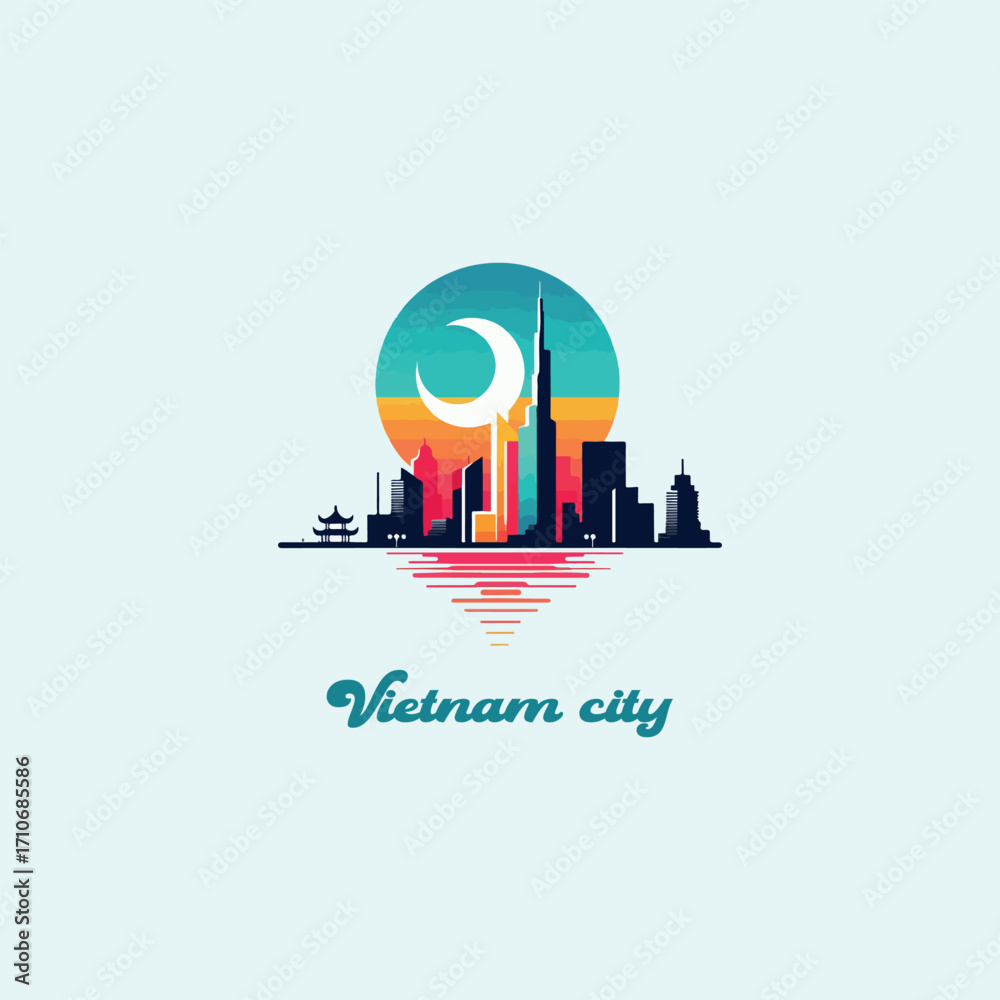Fototapeta premium Vietnam city logo icon vector white background .