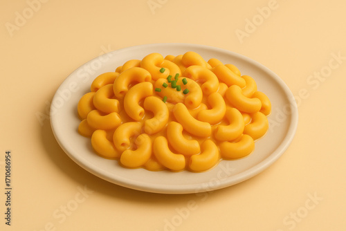 3D cartoon macaroni and cheese on plate