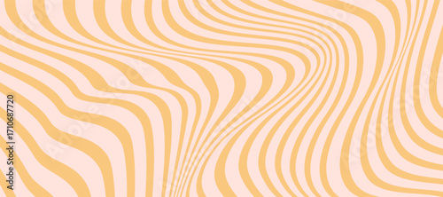 A pattern with diagonal yellow and beige stripes. Unusual abstract wavy lines with smooth shapes and flows. A decorative vector retro design in a trendy psychedelic Y2K style for wallpaper and fabrics