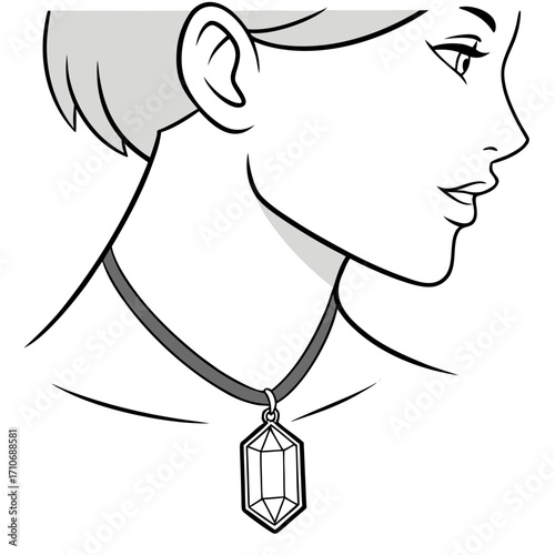 Woman wearing crystal pendant necklace for fashion