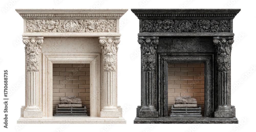 Obraz premium Elegant Fireplace Design in Black and White on Transparent Background