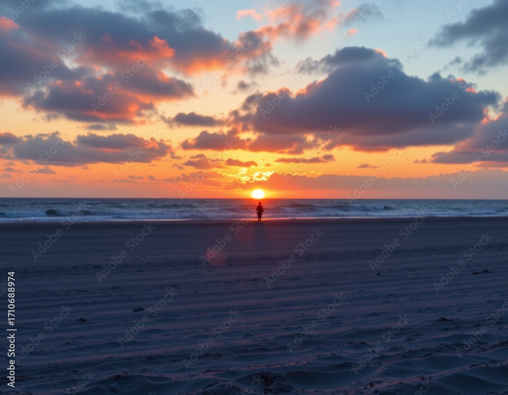 Fototapeta premium Silhouette on Beach at Sunset