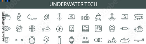 Underwater Technology Icon Set for Marine Exploration, Robotics, and Ocean Science UI Design
