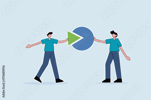 Company shareholder, businessman people holding part of pie chart metaphor of holding stock share