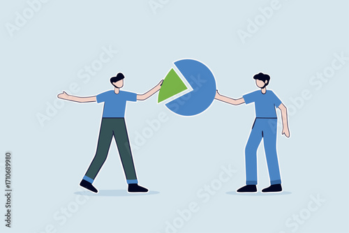 Company shareholder, businessman people holding part of pie chart metaphor of holding stock share