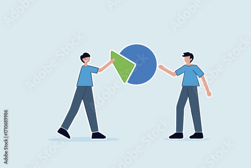 Company shareholder, businessman people holding part of pie chart metaphor of holding stock share