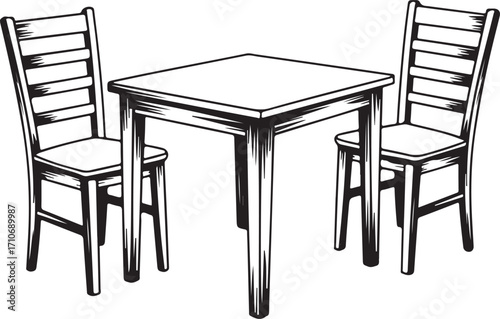 Table and Chairs Vector Set Black Silhouette on Transparent Background for Furniture