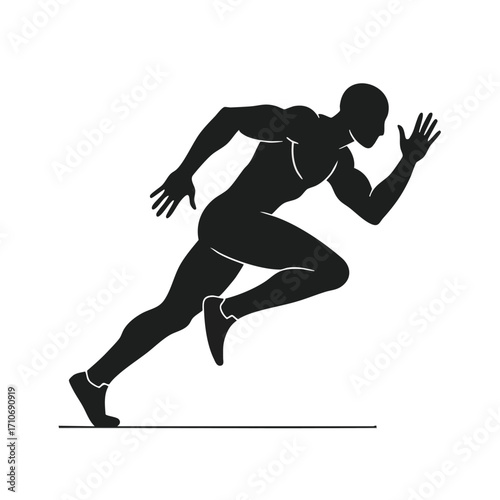 Dynamic black silhouette of a male sprinter in an action pose, vividly illustrating speed, energy, and competitive athletic achievement.