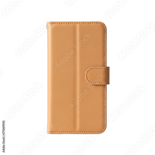 Luxurious Tan Leather Wallet Case Stylish Protection for Your Smartphone Handcrafted Texture on transparent background