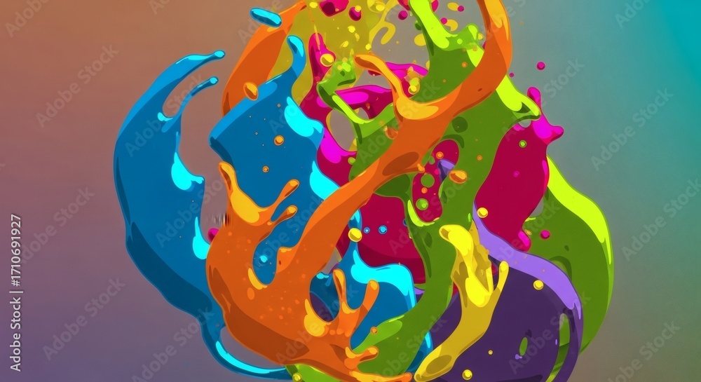 Obraz premium Colorful paint splash explosion with vibrant hues creating dynamic composition