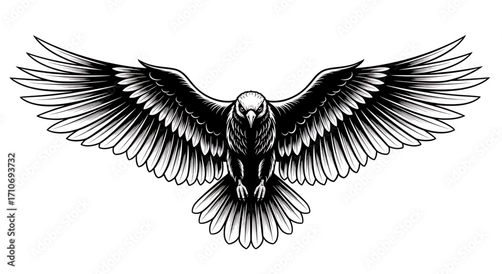 Fototapeta premium Realistic Black and White Bird Logo – Detailed Emblem Vector Design on White Background 