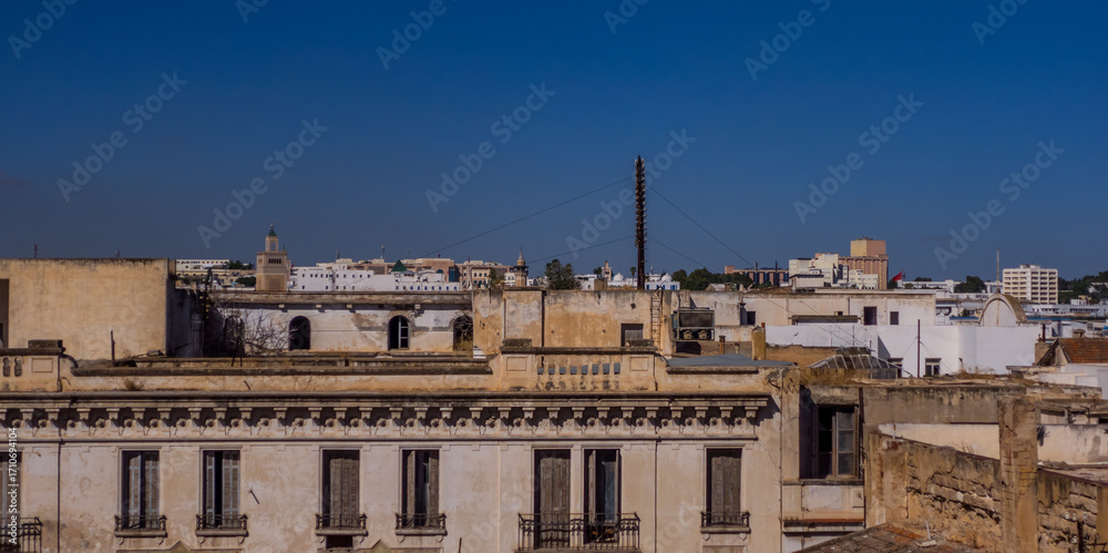 Obraz premium Panorama view of buildings in Tunis Medina, Tunisia