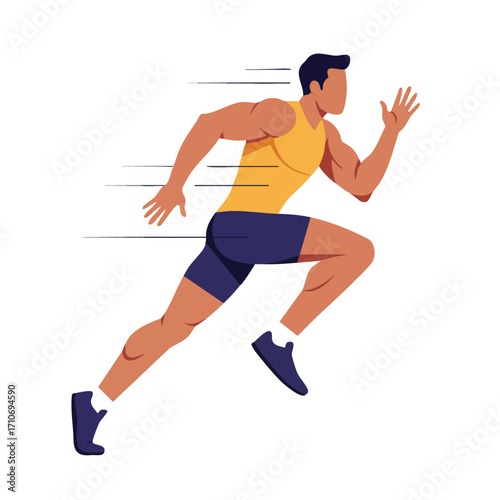 A dynamic illustration of a male athlete sprinting with incredible speed and determination, showcasing rapid motion and physical prowess.