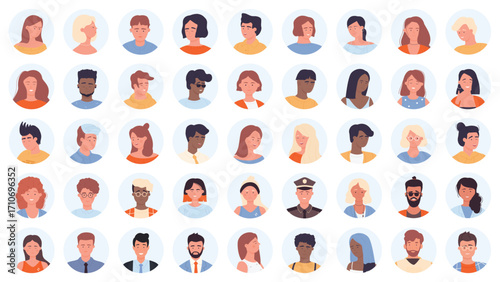 Avatars of people with different occupations set vector illustration. Cartoon isolated collection of circles for user profile with happy portraits of male and female, young and old characters