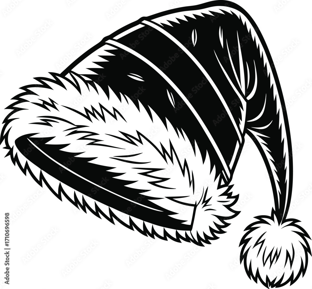 Obraz premium Traditional Red and White Santa Claus Hat Christmas Vector Design, Festive Santa Hat Illustration Classic Holiday Headwear Vector, Christmas Santa Hat Icon Red and White Winter Holiday Clipart