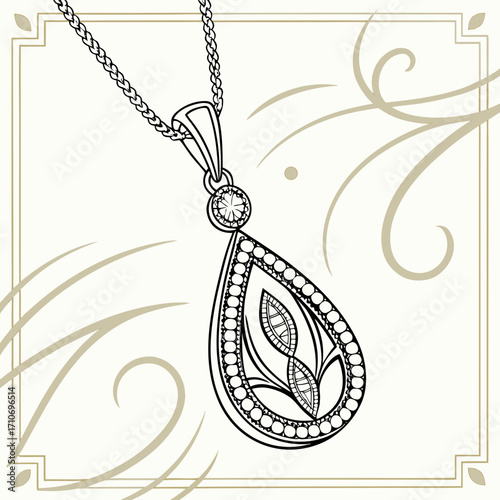Illustration of a diamond pendant necklace