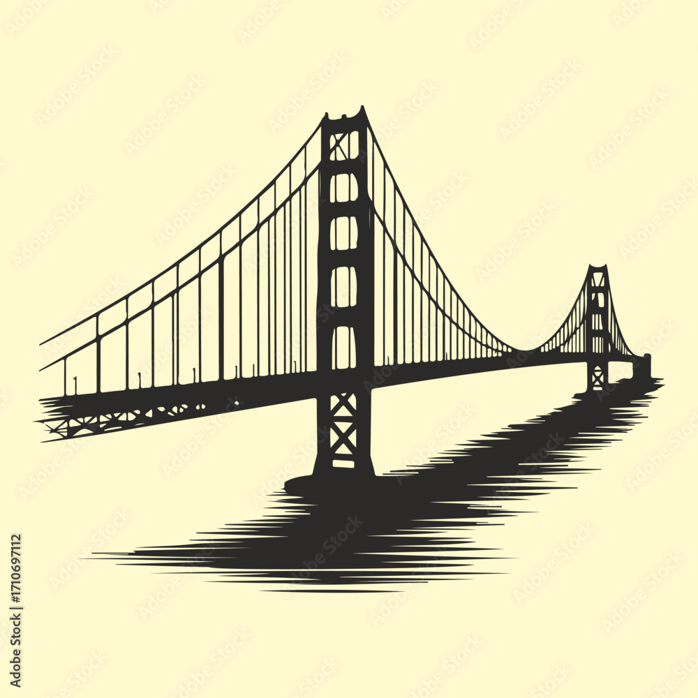 Fototapeta premium Golden Gate Bridge Iconic Suspension Bridge Silhouette Illustration