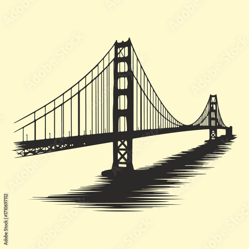 Golden Gate Bridge Iconic Suspension Bridge Silhouette Illustration