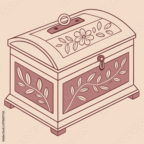 Closed jewelry box with floral decoration