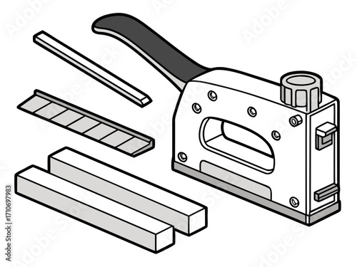 Staple gun tool illustration for diy projects and construction work with fasteners and staple refills