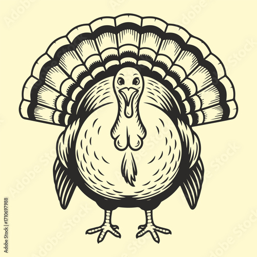 Vintage hand-drawn turkey illustration with classic engraving style, perfect for holiday designs and agricultural themes