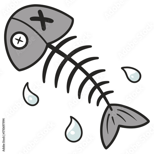 Cartoon dead fish bone illustration vector graphic design template for seafood and fishing industry use