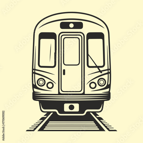 Front view of a classic subway train, an iconic urban transportation vehicle, depicted in a stylish vector line art illustration