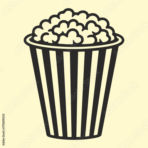 Popcorn Bucket With Stripes Isolated On A Cream Background - Digital Art
