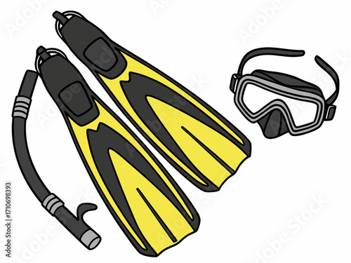 Gear up for adventure with vibrant yellow and black snorkeling fins and mask set