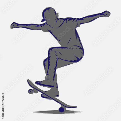 Dynamic Skateboarder Silhouette Action Sports Illustration