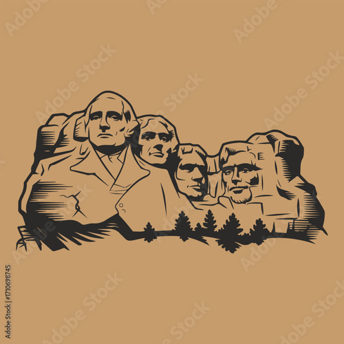 Mount Rushmore National Memorial illustration featuring four presidents