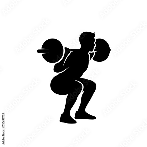 Powerful silhouette of man doing squats with barbell for fitness and strength training
