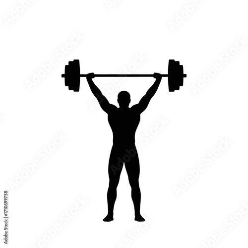 Strong athlete lifting heavy barbell overhead, powerful silhouette exudes fitness and workout motivation