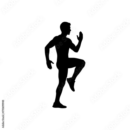 Dynamic silhouette of man in high knee exercise, fitness training, health, and wellness concept