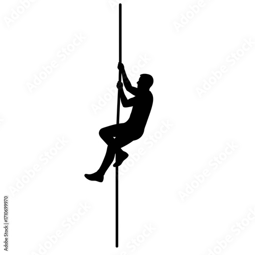 Athletic man conquering pole climb, showcasing strength and determination for fitness and sports concepts