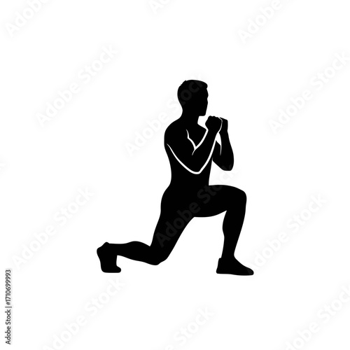 Dynamic silhouette of determined man in boxing stance ready for intense workout session