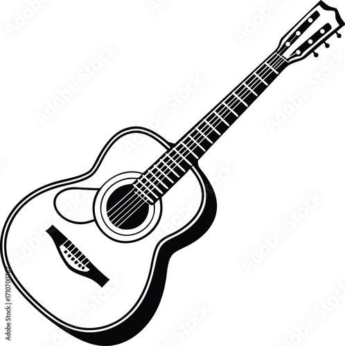 Electric Guitar Silhouette Rock Music Instrument Vector Design, Classic Acoustic Guitar Icon String Musical Instrument Illustration, Black Guitar Silhouette Vector Art for Music and Concert Design