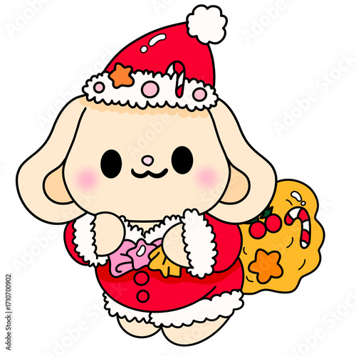 little girl with ice crea. Charisma’s day Santa cartoon fashion festival t-shirt children repeat cute doodle art fabric pattern background Doodle line.