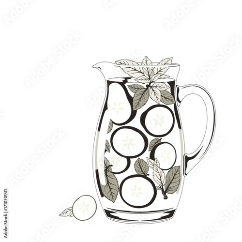 Fresh cucumber water with mint in glass pitcher