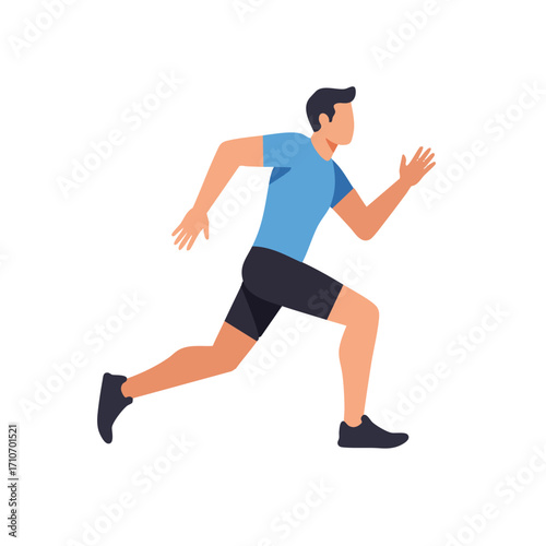 A dynamic flat vector illustration depicts a fit young man actively running or jogging, showcasing an energetic lifestyle and physical activity.