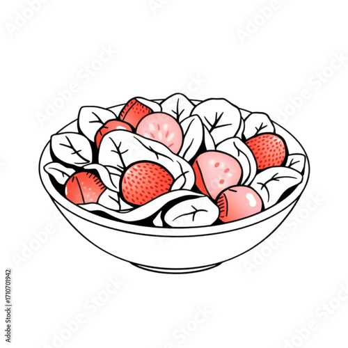 Fresh spinach and strawberry salad in ceramic bowl