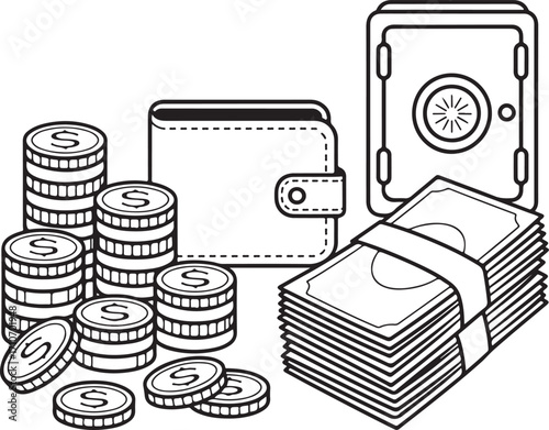 Detailed Monochrome Finance Illustration with Cross-Hatching Texture on Transparent Backdrop