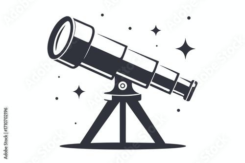 Monochromatic telescope on a stand observes celestial stars in the night sky exploration