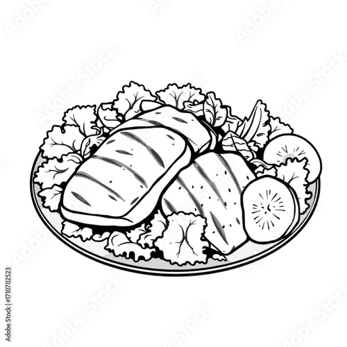 Grilled chicken salad with mixed greens and vegetables